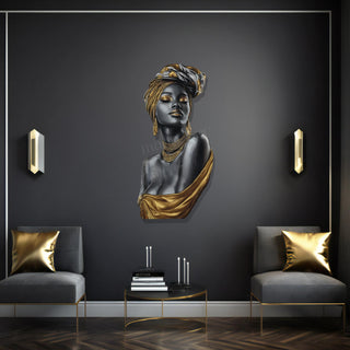 Gold Afro Woman Metal Wall Art, Golden African Woman Figure Art, Female Body Wall Decor