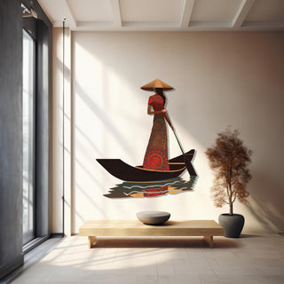 Asian Woman Metal Wall Art, Boat Wall Decor, Zen Wall Art, Japanese Decoration