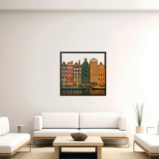 Colorful Amsterdam Canal Houses Metal Wall Decor, Dutch Cityscape Wall Art, Travel Wall Art