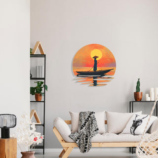 Zen Home Decor, Metal Boat Wall Art with Asian Style, Sunset Wall Decor, Meditation Wall Sculpture