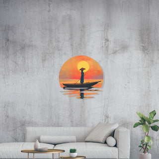 Zen Home Decor, Metal Boat Wall Art with Asian Style, Sunset Wall Decor, Meditation Wall Sculpture