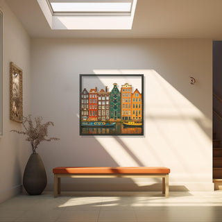 Colorful Amsterdam Canal Houses Metal Wall Decor, Dutch Cityscape Wall Art, Travel Wall Art
