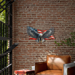 Eagle Metal Wall Sculpture with American Flag Design, Colorful Animal Wall Art, Patriotic Bird Wall Decor
