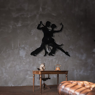 Dance Couple Metal Wall Sculpture, Artistic Tango Dance Wall Art for Home Bar or Dance Studio