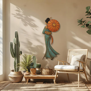 Colorful Japanese Geisha Wall Art, Asian Women Design Metal Wall Sculpture