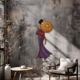 Colorful Japanese Geisha Wall Art, Asian Women Design Metal Wall Sculpture