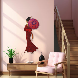 Colorful Japanese Geisha Wall Art, Asian Women Design Metal Wall Sculpture