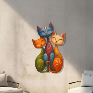 Colorful Cats Metal Wall Sculpture, Cat Lovers Home Decoration with Spring Inspiration