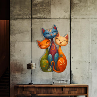 Colorful Cats Metal Wall Sculpture, Cat Lovers Home Decoration with Spring Inspiration