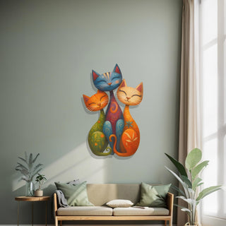 Colorful Cats Metal Wall Sculpture, Cat Lovers Home Decoration with Spring Inspiration