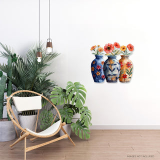 Whimsical Flowers Wall Decor, Trio Vase of Flowers Art, Spring Inspiration Home Decor, Metal Sculpture