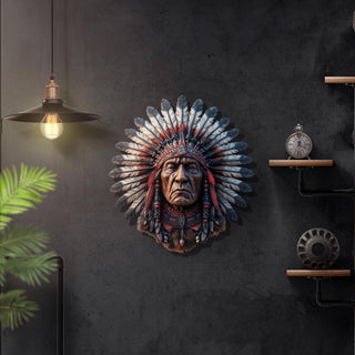 Native Chief Metal Wall Sculpture, Western Decoration with Colorful Design