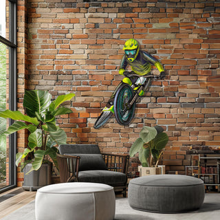 Neon Green Biker Wall Decor, Cyclist Metal Wall Art, Greenery Decorative Wall Hanging